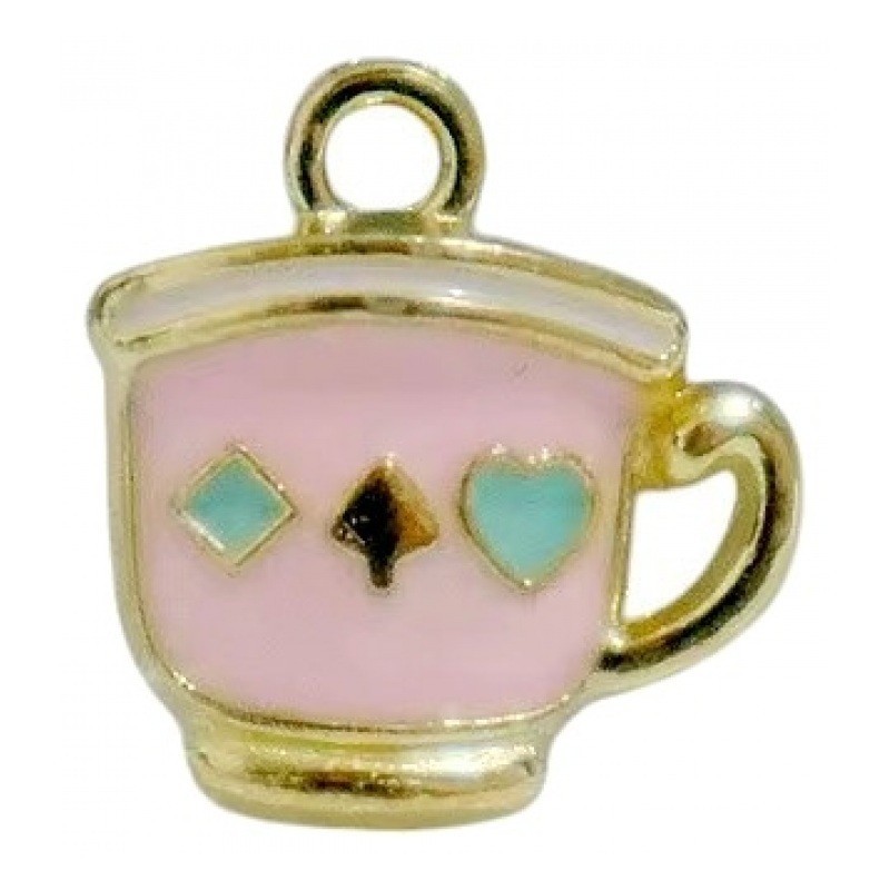 2 Breloques Tasse Alice au Pays des Merveilles en Émail Métal Doré 15x14mm