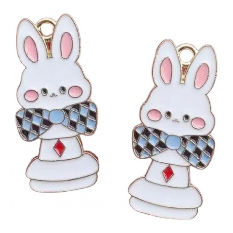Breloque Lapin Alice au Pays des Merveilles en Émail Métal Doré 30x14mm