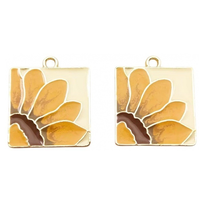 2 Breloques Fleur en Émail Métal Doré 20x18mm