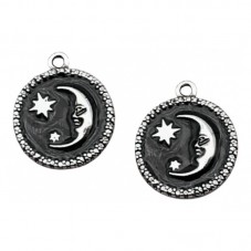 2 Breloques Lune en Émail Noir Métal Argenté 19x16mm pour la Création de Bijoux Fantaisie - DIY