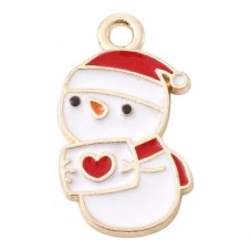2 Breloques Bonhomme de Neige Noël en Émail Métal Doré 21x12mm pour la Création de Bijoux Fantaisie - DIY