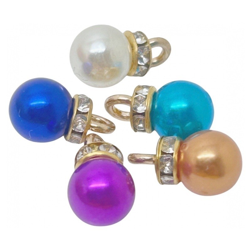 5 Breloques Perle 8mm avec Strass Métal Doré