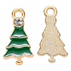 2 Breloques Sapin de Noël Métal Doré en Émail Vert 21x11mm pour la Création de Bijoux Fantaisie - DIY