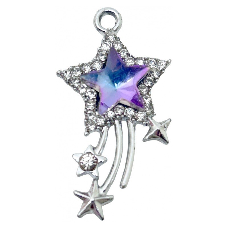Breloque Étoile Filante en Cristal Strass Métal Argenté 31x17mm