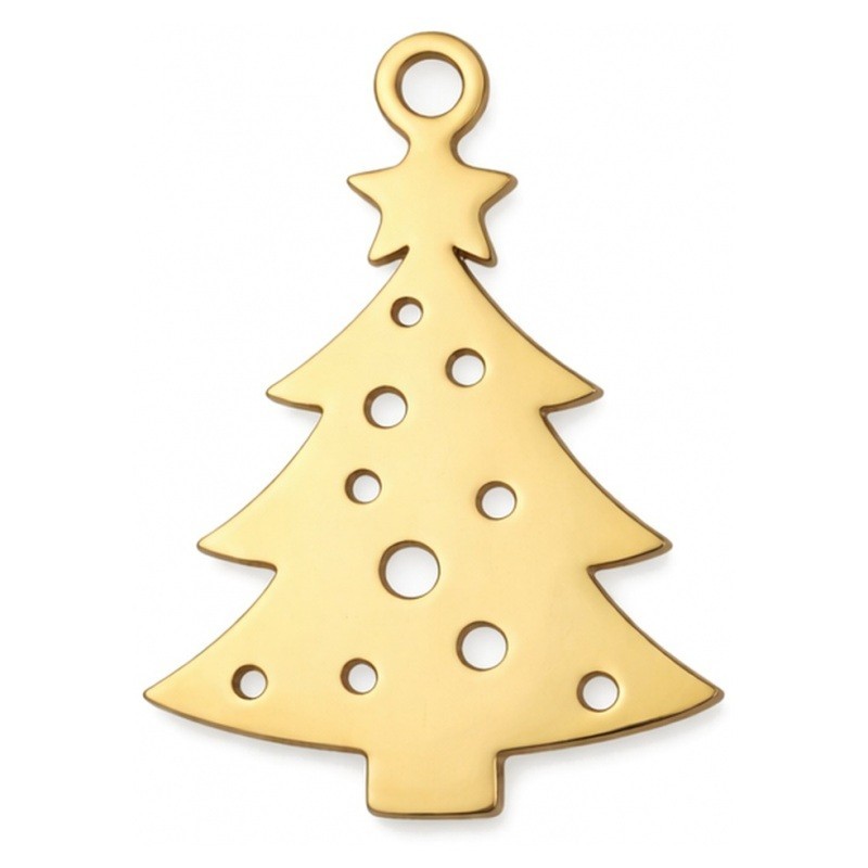 Breloque Sapin de Noël en Acier Inoxydable Doré 20x13mm