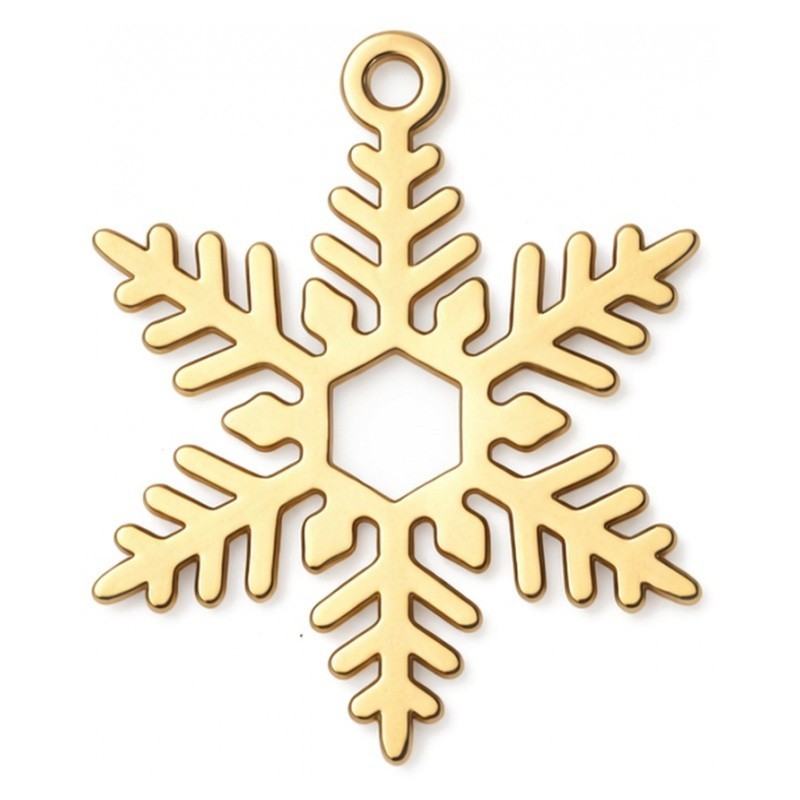 Breloque Flocon de Neige Noël en Acier Inoxydable Doré 20x15mm