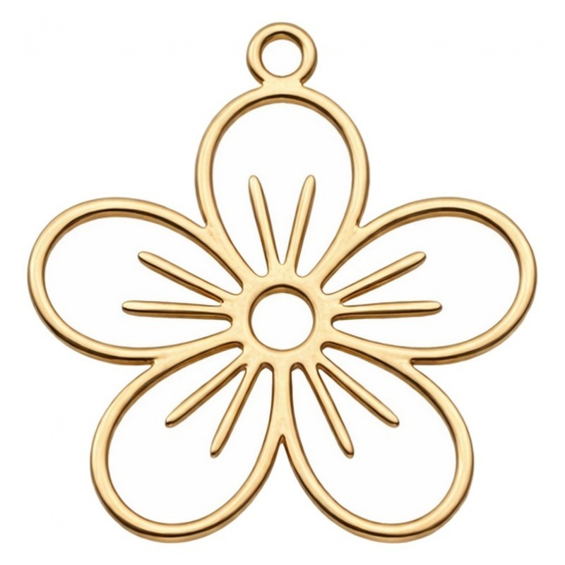 Breloque Fleur en Acier Inoxydable Doré 19x17mm