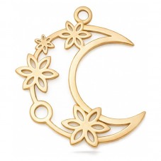 Breloque Lune en Acier Inoxydable Doré 37x35mm pour la Création de Bijoux Fantaisie - DIY