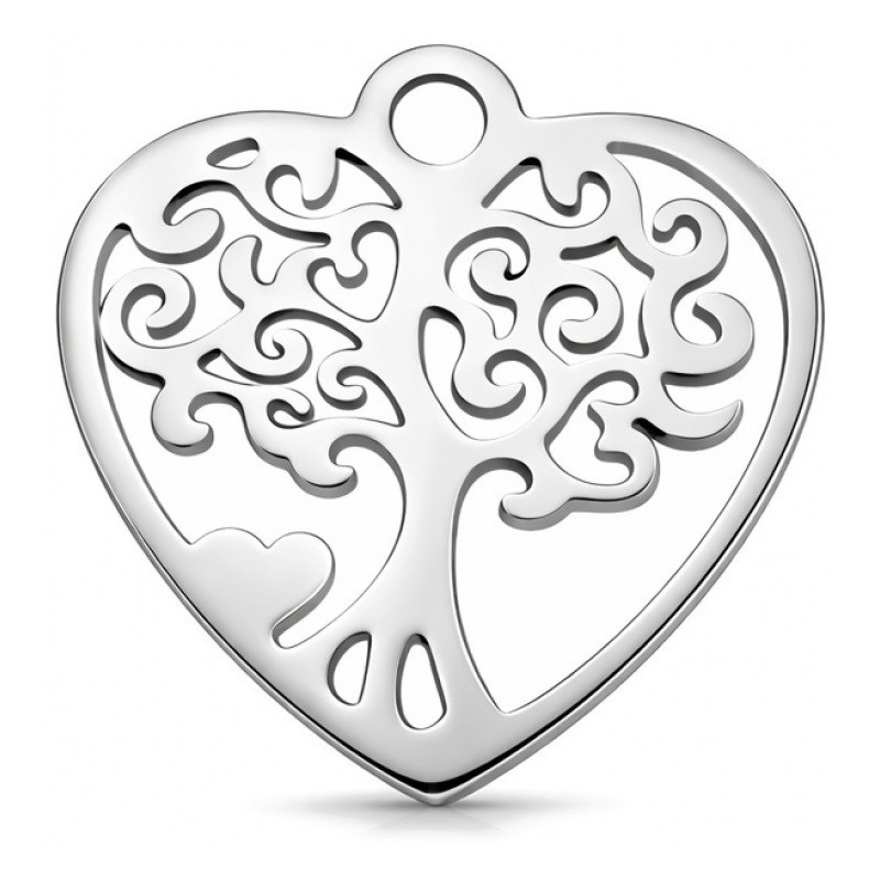 Breloque Arbre Coeur en Acier Inoxydable Argenté 15x15mm