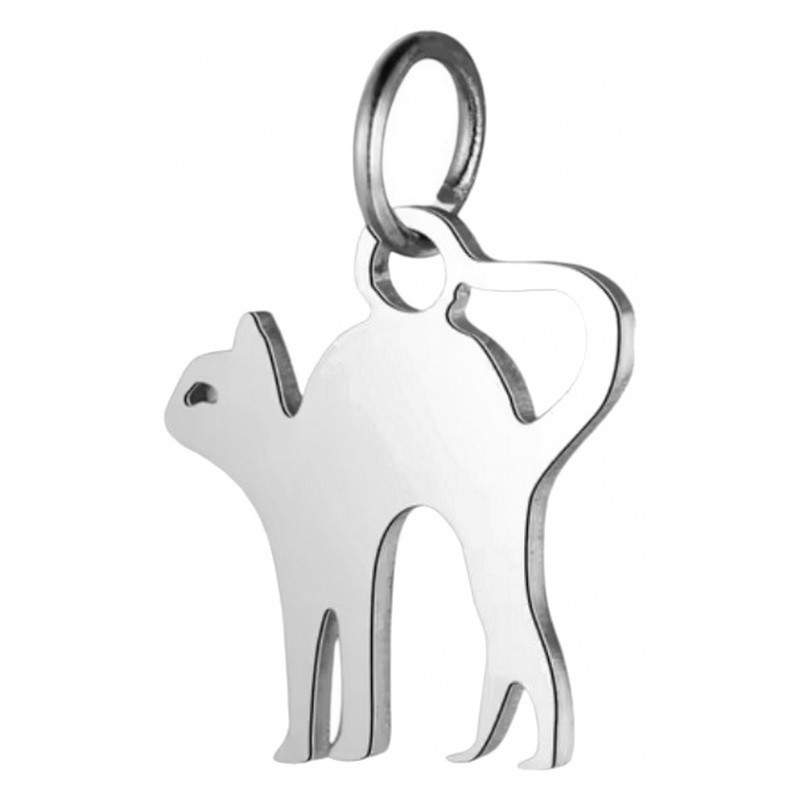 Breloque Chat en Acier Inoxydable Argenté 16x12mm