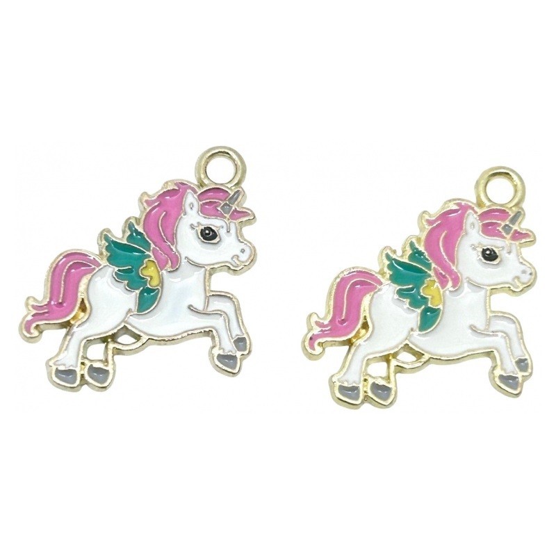 2 Breloques Licorne en Émail Métal Doré 22x18mm