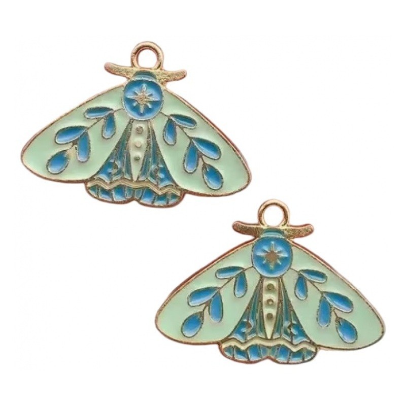 2 Breloques Papillon en Émail Métal Doré 28x20mm