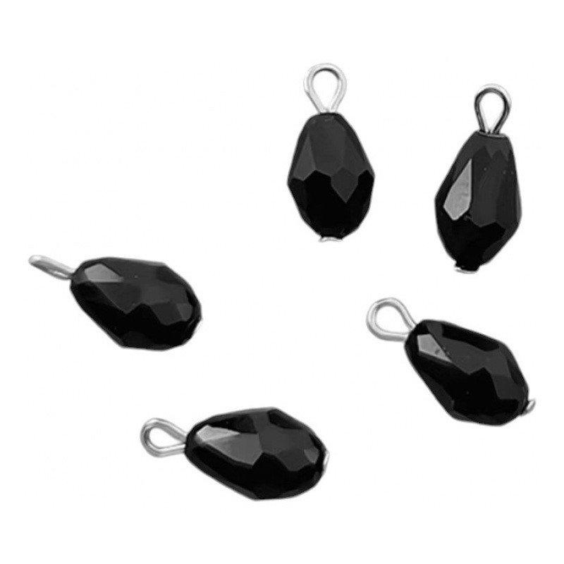 4 Breloques en Cristal Noir Métal Argenté 12x8mm