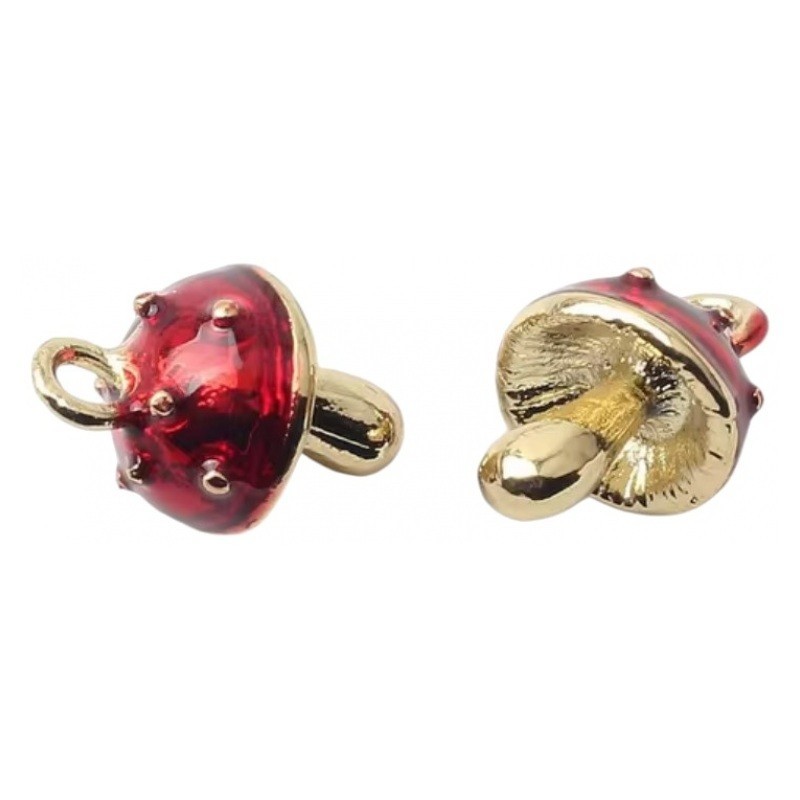 Breloque Champignon 3D en Émail Rouge Métal Doré 13x9mm