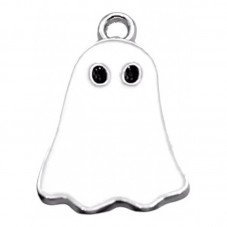 2 Breloques Fantôme en Émail Blanc Métal Argenté Halloween 26x15mm pour la Création de Bijoux Fantaisie - DIY