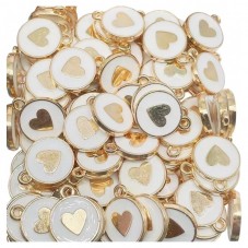 2 Breloques Coeur en Émail Métal Doré 14x12mm pour la Création de Bijoux Fantaisie - DIY