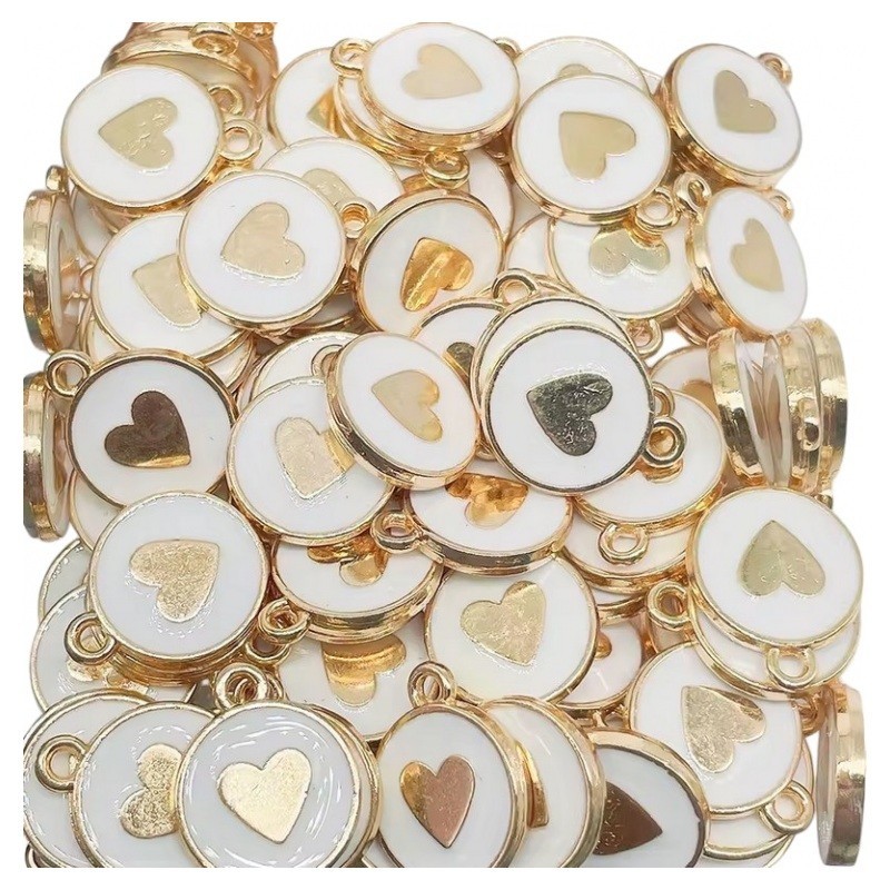 2 Breloques Coeur en Émail Métal Doré 14x12mm