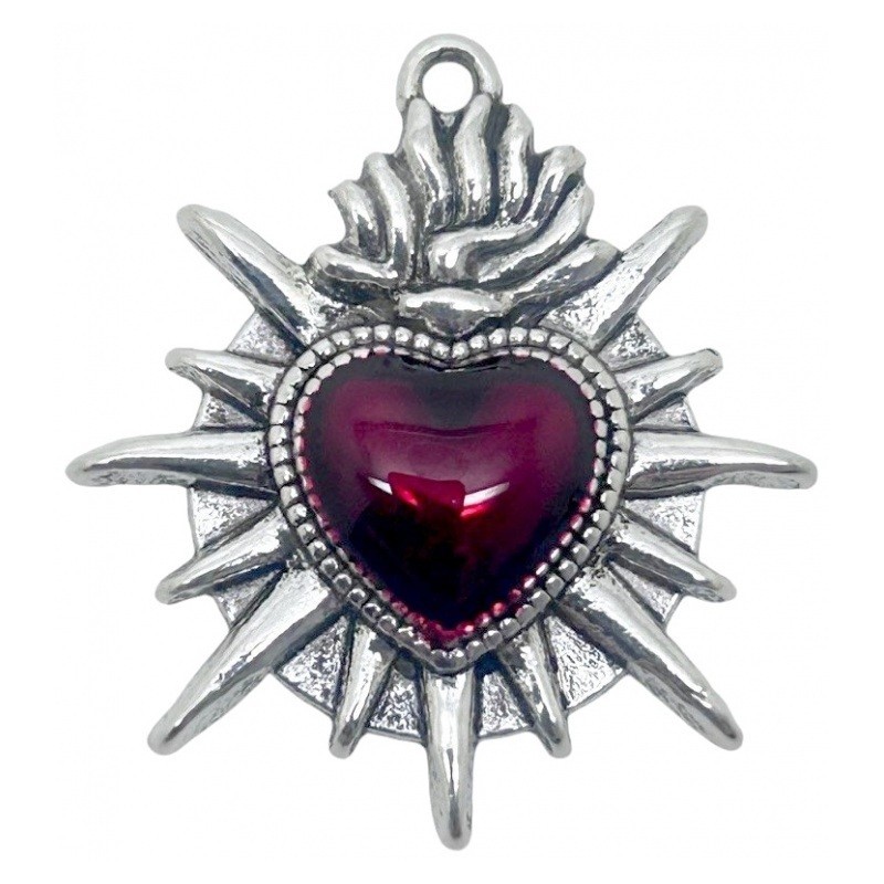 Breloque Coeur en Émail Rouge Métal Argenté Gothique 26x24mm
