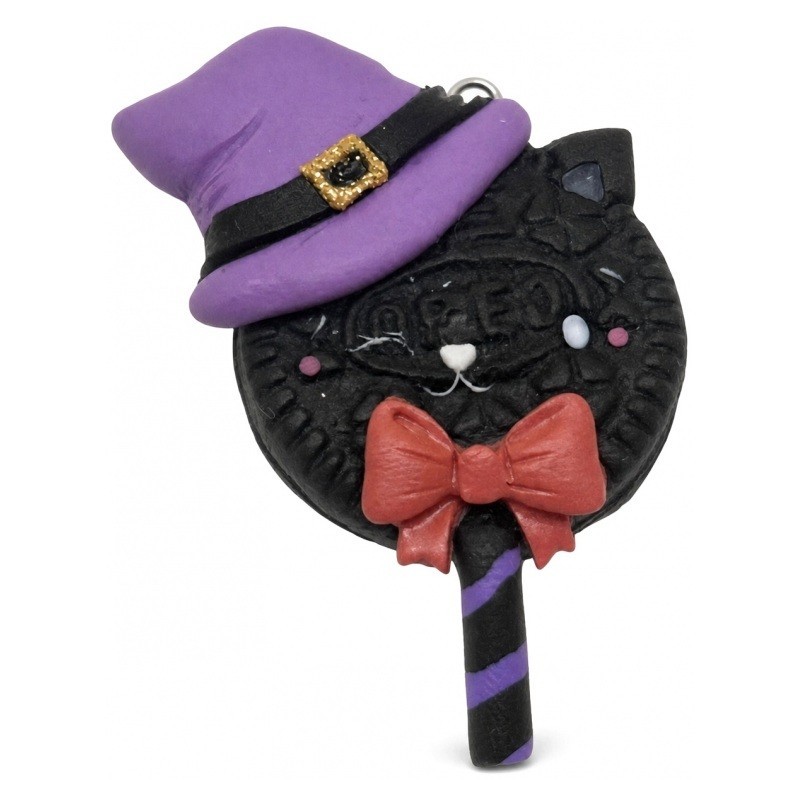 Breloque Chat Sucette Halloween en Pâte Polymère Fimo 45x27mm