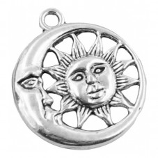 4 Breloques en Métal Argenté Soleil Lune 29x25mm pour la Création de Bijoux Fantaisie - DIY