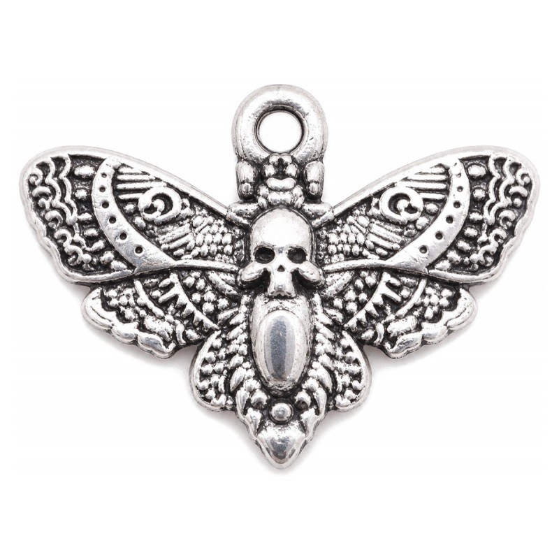 4 Breloques Mite Papillon Tête de Mort Gothique Halloween 20x13mm