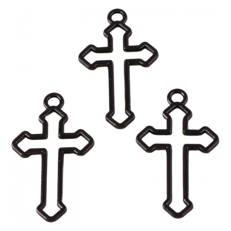 2 Breloques Croix Noire Gothique Halloween 37x21mm