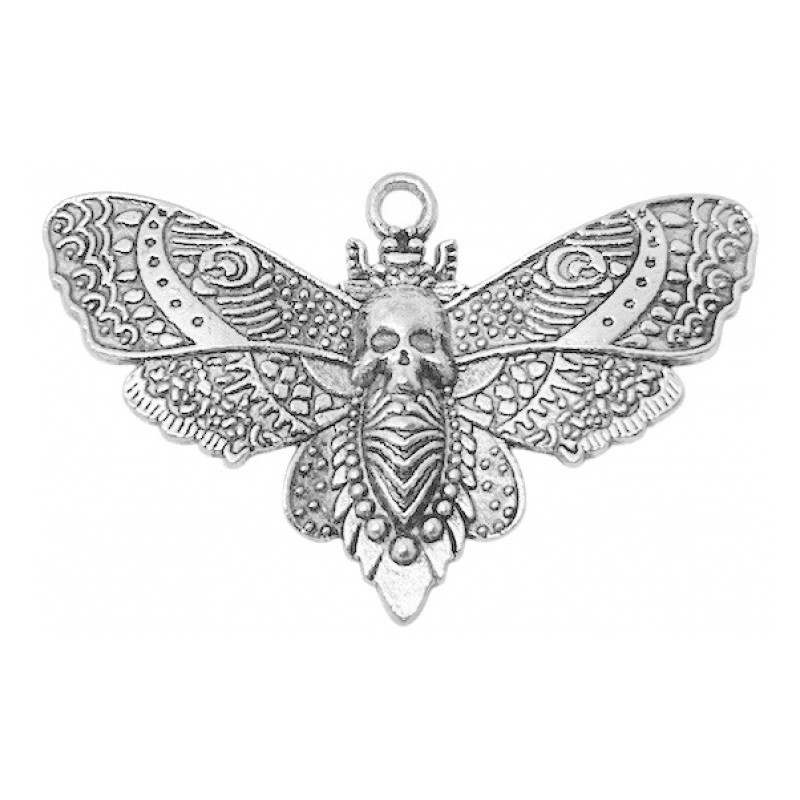 2 Breloques Mite Papillon Tête de Mort Gothique 40x25mm