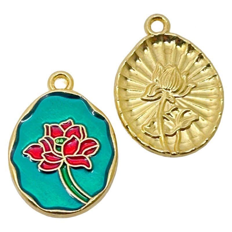 2 Breloques Fleur en Émail Métal Doré 21x15mm