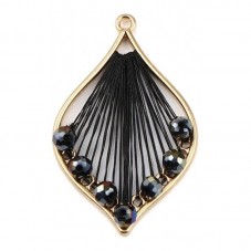 Breloque Pendentif Goutte Fil Perlé Noir Métal Doré 42x26mm pour la Création de Bijoux Fantaisie - DIY