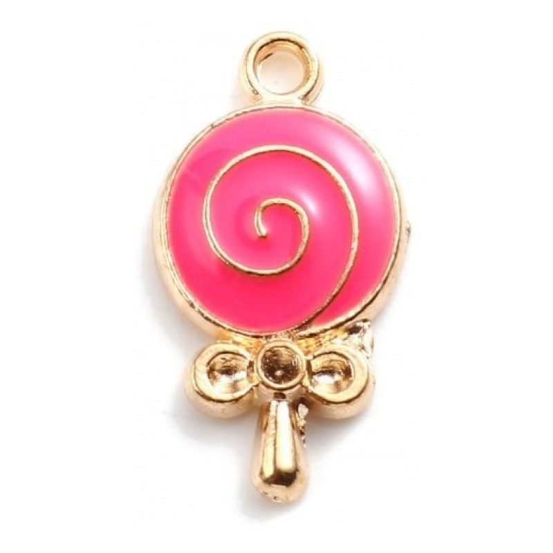 4 Breloques Sucette en Émail Rose Métal Doré 18x10mm
