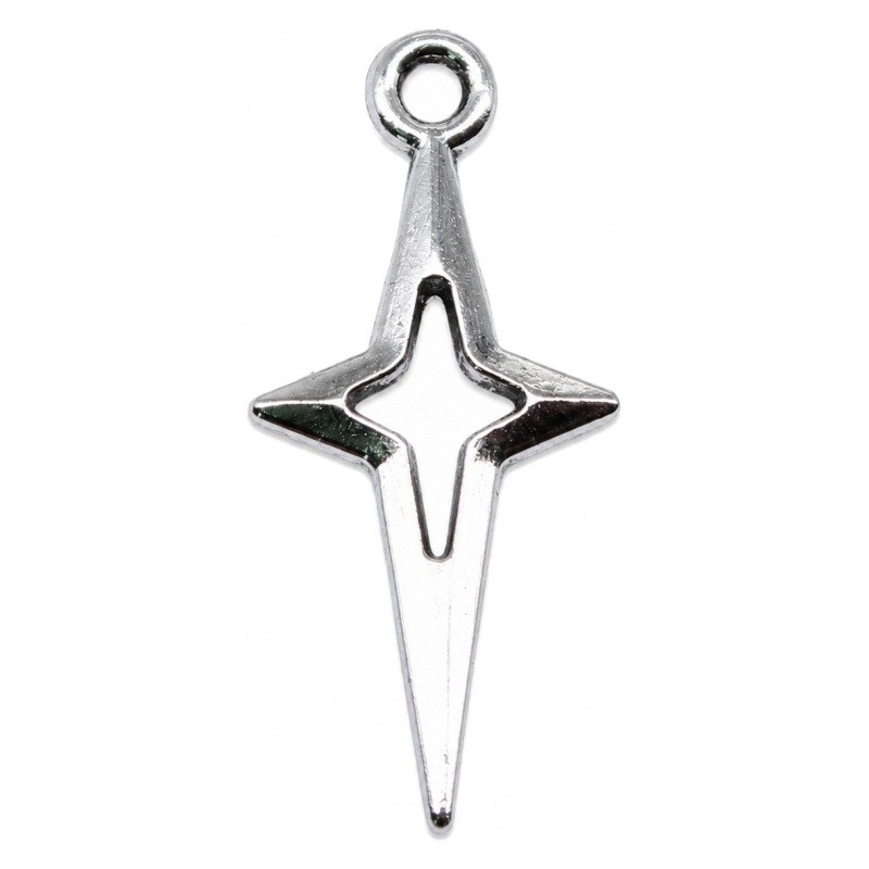 5 Breloques Étoile Noël Argenté 23x10mm