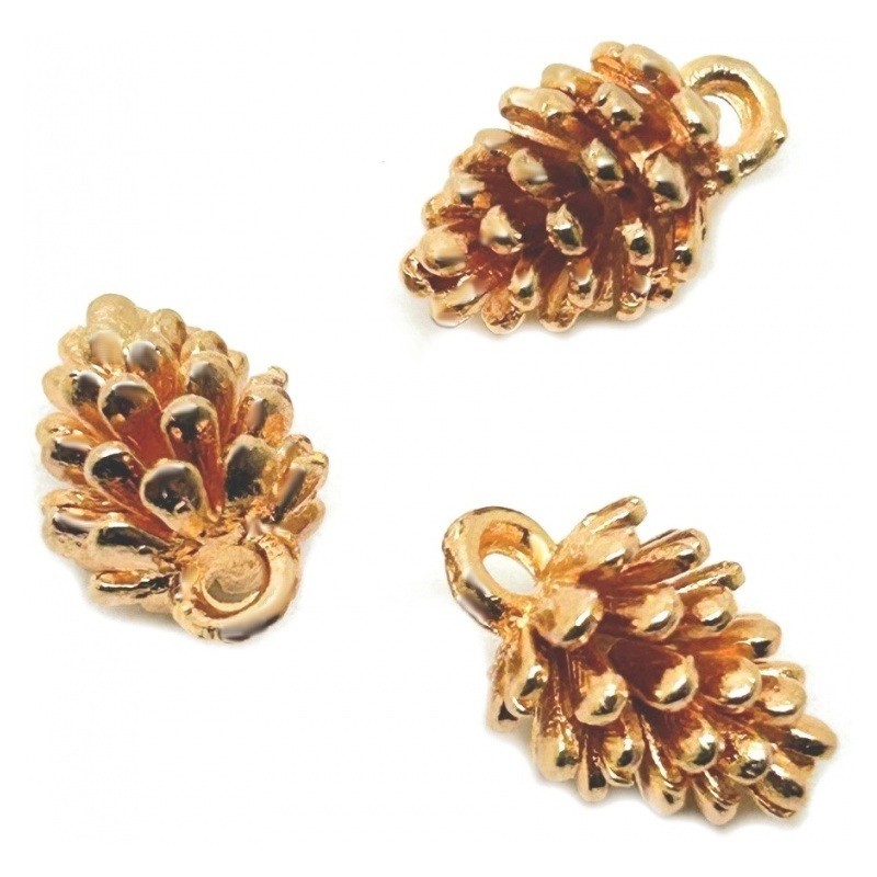 4 Breloques Pomme de Pin Métal Doré 12x7mm