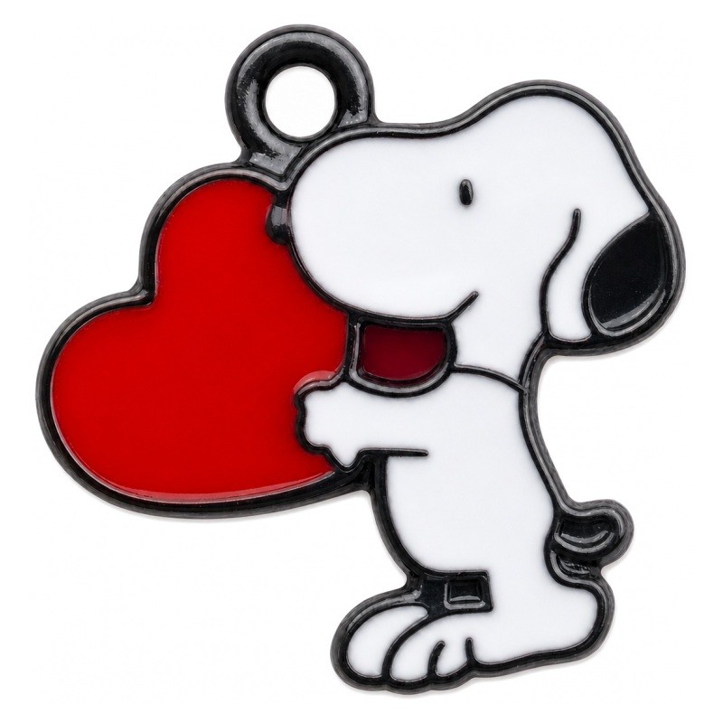 2 Breloques Snoopy Coeur en Émail Métal Noir 16x15mm