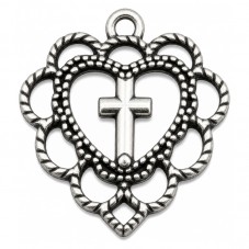 4 Breloques Coeur Croix Gothique en Métal Argenté 22x20mm pour la Création de Bijoux Fantaisie - DIY