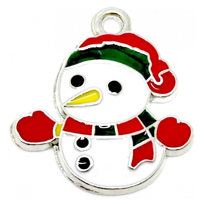 2 Breloques Bonhomme de Neige Noël en Émail Métal Argenté 20x18mm