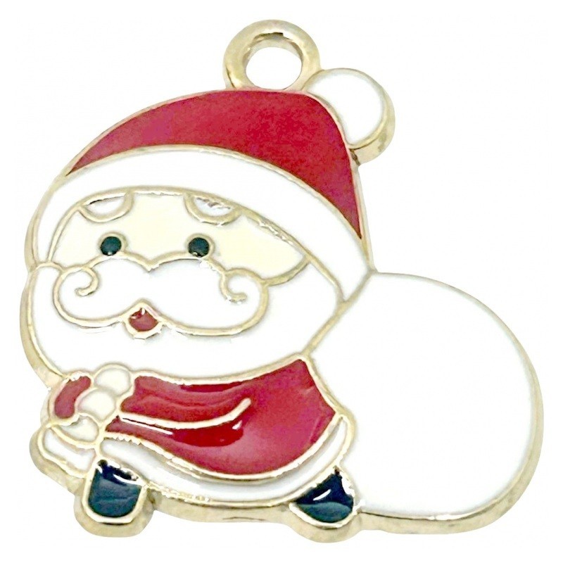 2 Breloques Père-Noël en Émail Métal Doré 23x21mm