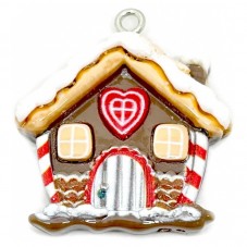 Breloque Maison Pain d’Épices en Résine Noël 30x27mm pour la Création de Bijoux Fantaisie - DIY