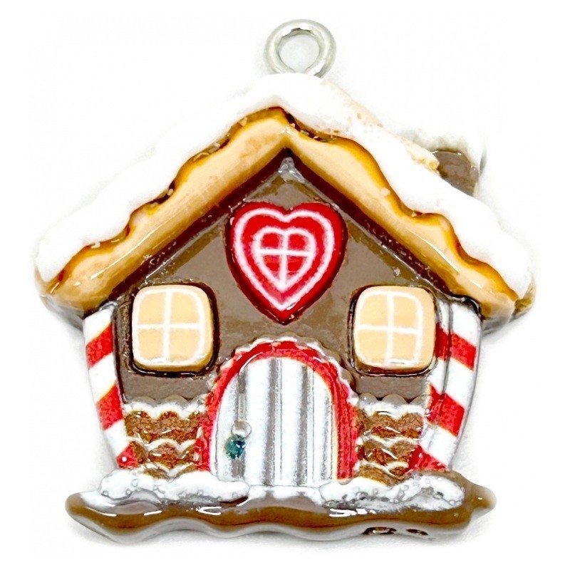 Breloque Maison Pain d’Épices en Résine Noël 30x27mm