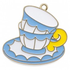 Breloque Tasse Alice au Pays des Merveilles en Émail Métal Doré 33x33mm pour la Création de Bijoux Fantaisie - DIY
