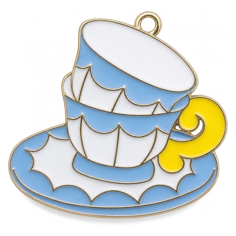 Breloque Tasse Alice au Pays des Merveilles en Émail Métal Doré 33x33mm