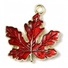 2 Breloques Feuille d'Érable en Émail Orange Métal Doré Automne 21x20mm pour la Création de Bijoux Fantaisie - DIY