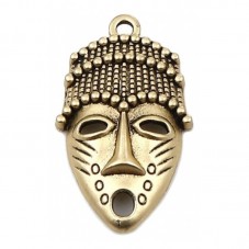 2 Breloques Masque Tribal Métal Doré 33x20mm pour la Création de Bijoux Fantaisie - DIY