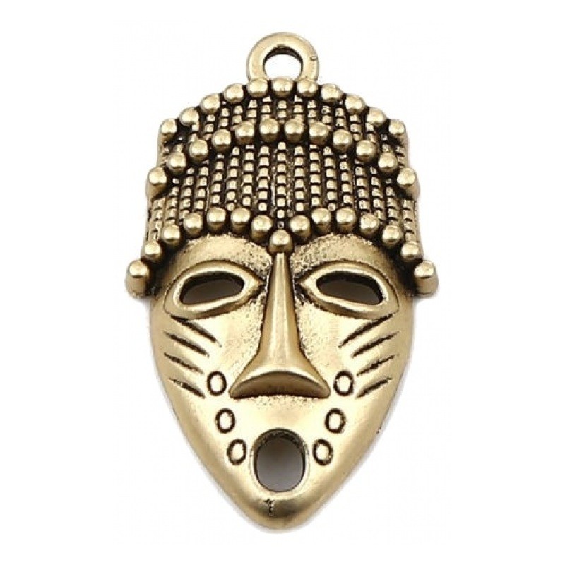 2 Breloques Masque Tribal Métal Doré 33x20mm