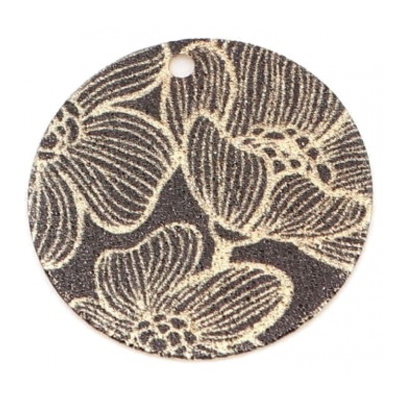 2 Breloques Pendentif Fleur Noir Métal Doré 20mm