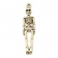 2 Breloques Squelette Doré Gothique Halloween 39x9mm pour la Création de Bijoux Fantaisie - DIY