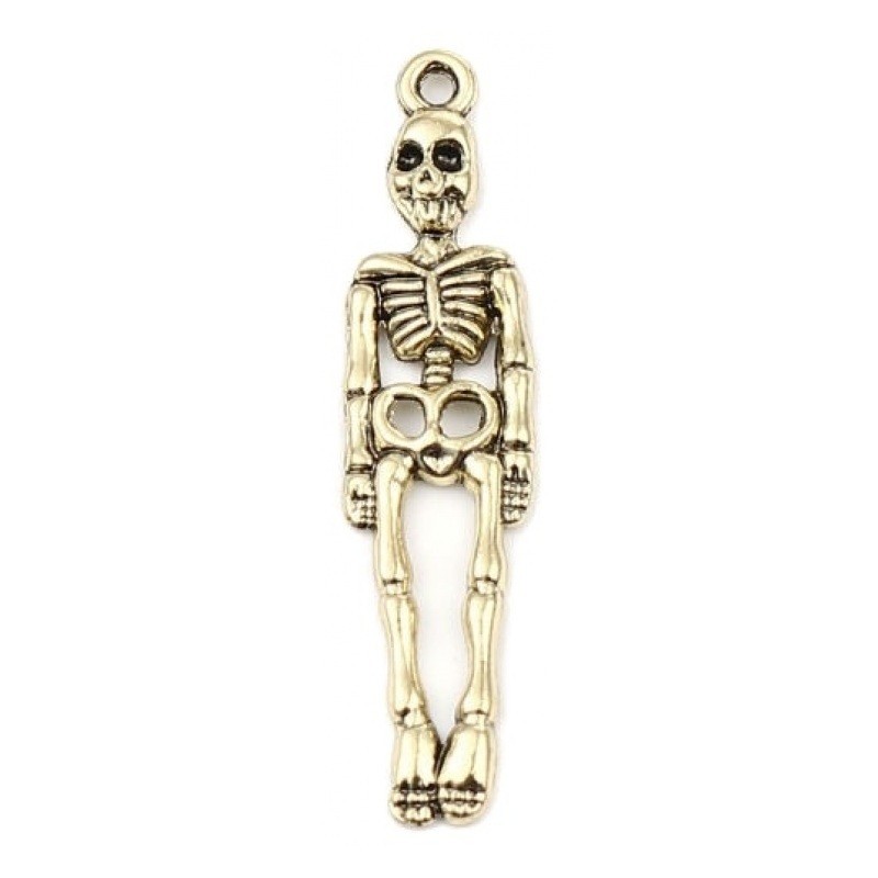 2 Breloques Squelette Doré Gothique Halloween 39x9mm