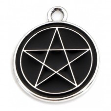 2 Breloques Pentacle en Émail Noir Métal Argenté Étoile Sorcière Gothique 20x17mm pour la Création de Bijoux Fantaisie - DIY