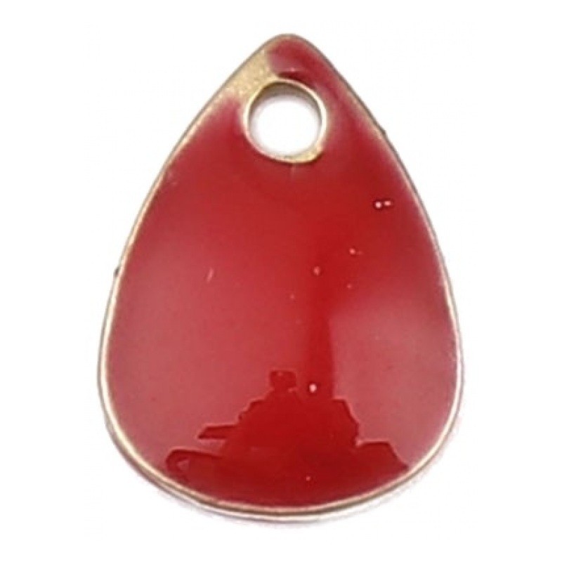 4 Breloques Goutte en Émail Rouge Métal Doré 7x5mm