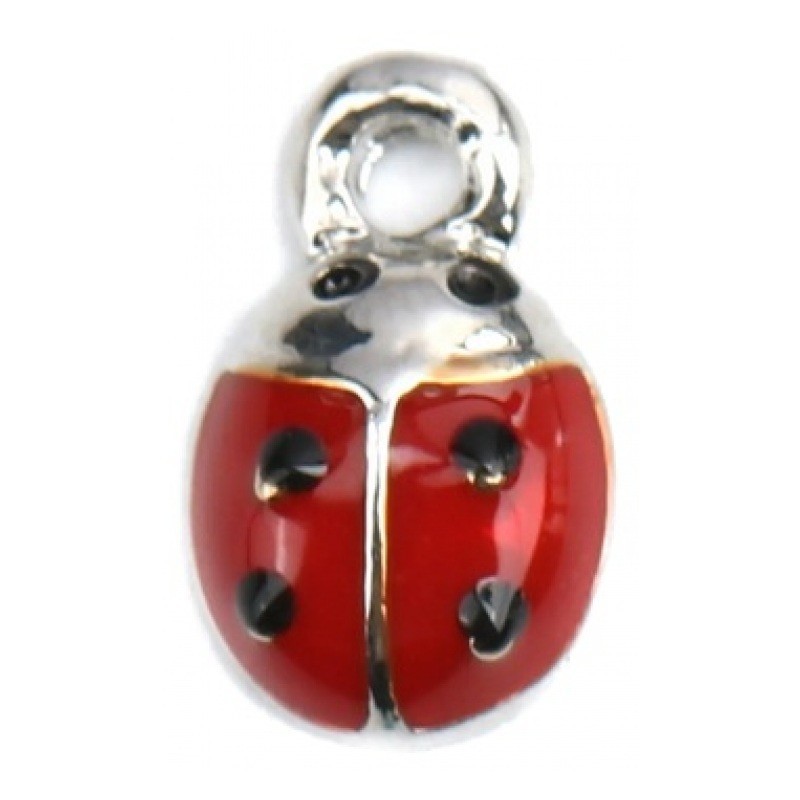 4 Breloques Coccinelle en Émail Rouge Métal Argenté 9x5mm