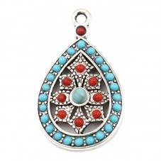 2 Breloques Goutte Style Bohème en Résine Métal Argenté 29x17mm pour la Création de Bijoux Fantaisie - DIY